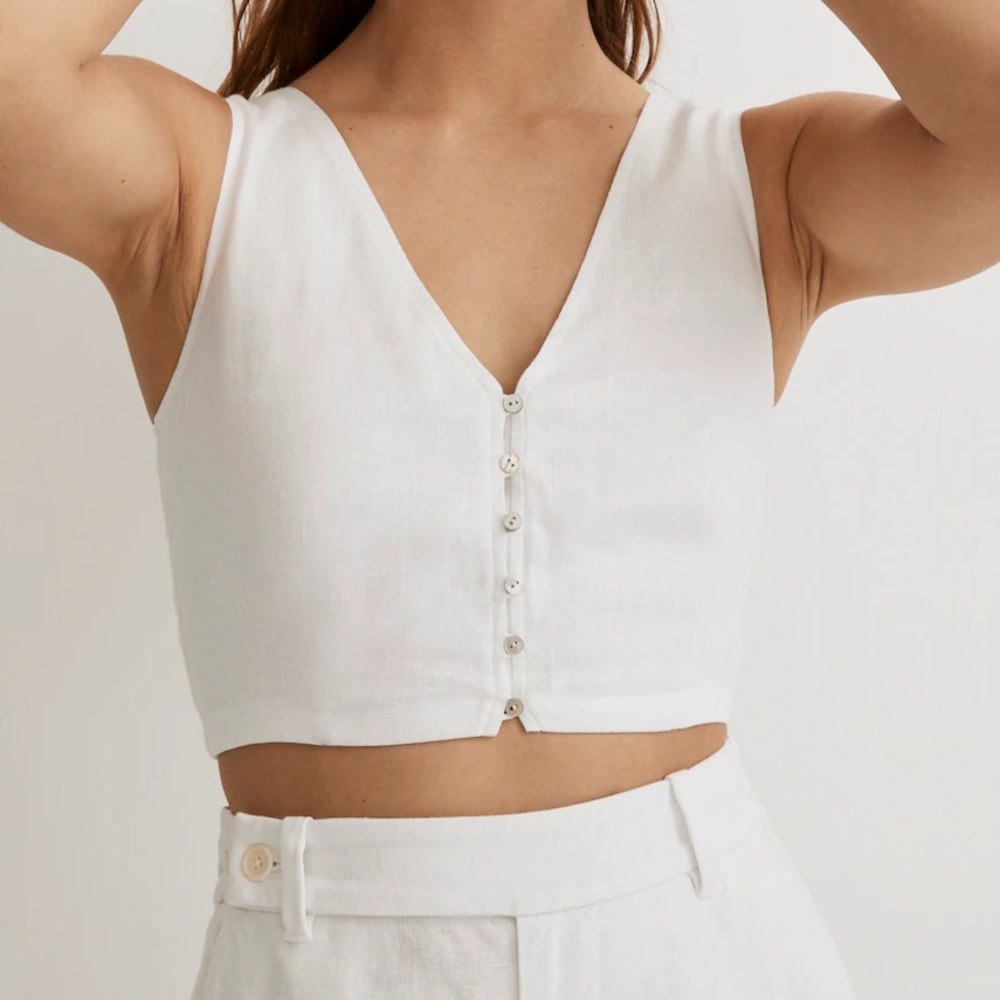 Madewell Gwen Crop Top Linen Vest🌿 - Picture 2 of 16